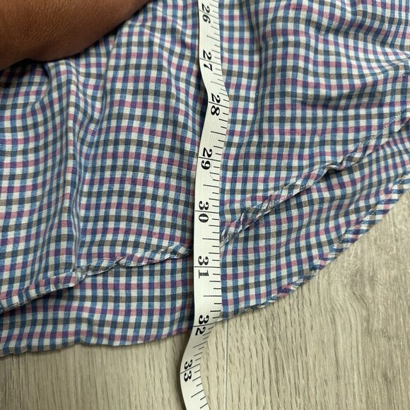 Peter Millar Mens Blue Pink Plaid Silk Linen Short Sleeve Button Up Shirt Sz L - Picture 7 of 10